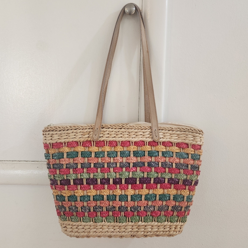 Colorful Woven Straw Tote Bag